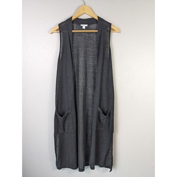 J.Jill Black Linen Blend Sleeveless Cardigan Sweater Petite S - Picture 1 of 7